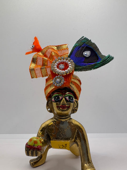 Beautiful Stone Peacock Feather Decorated Mukut for Kanha Ji | Royal Crown for Laddu Gopal Idol