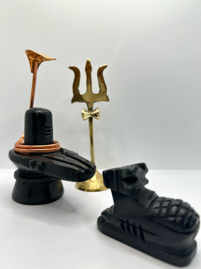 Black Stone Shivling with Nandi ji, Trishul & Naag