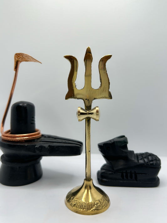 Black Stone Shivling with Nandi ji, Trishul & Naag
