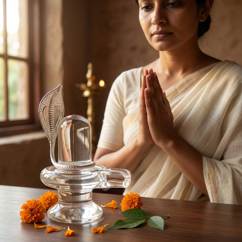 Sphatik Shivling with Naag